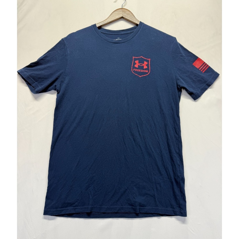 Under Armour Freedom Eagle T Shirt Mens Medium Navy Blue Graphic Print Loose Fit